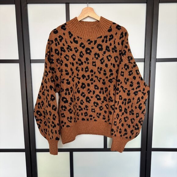 Old Navy Sweater Women Size XL Leopard-Print Mock-Neck Ribbed Hem Preppy NWT - Picture 1 of 12